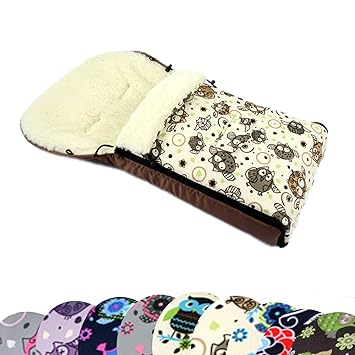 BAMBINIWELT universaler Winterfußsack (90cm oder 108cm), auch geeignet für Babyschale, Kinderwagen, Buggy, aus Wolle im Eulen