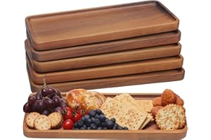 HOMKULA Solid Acacia Wood Serving Tray - 6 Pack, 35.5 cm x 14 cm Rectangular Wooden Serving Platter, Wood Boards for Food, Mi
