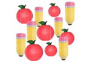 DENYLO PRO 12 Pcs Back to School Classroom Decorations Apples Pencil Hanging Paper Lanterns Welcome Back to School Paper Lanterns Ceiling Party Decor for Classroom Garden Room Baby Shower Party Decorations