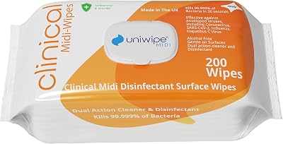 Uniwipe Clinical Midi-Wipes Antibacterial Sanitising 200 Count