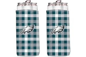 KOLDER Football 12oz 2-Pack Slim Skinny Can Holder Insulator Beverage Huggie Cooler Coozies (Philadelphia Plaid Green (Eagles))