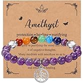 MANIFO Chakra Crystals Bracelet for Women Healing Crystal Bracelet Natural Gemstone Beaded Bracelets with Life Tree Charm Jewellery Valentines Christmas Gifts