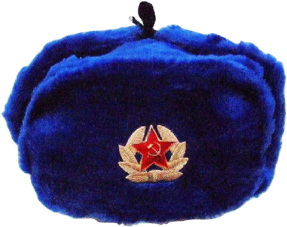 Olga's Russian CollectiblesAuthentic Russian Blue Ushanka Hat w/Soviet Red Army Badge Style 1