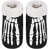 Women Funny Halloween Slippers Glow in The Dark Skeleton Fuzzy Plush Slipper Socks Warm Cozy House Bootie Slippers Home Shoes