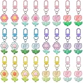 NEETUE 24 Pcs Cute Flower Keychain and Tulip Keychain Set, Cute Charms for Keychains Backpack Decorations for Women