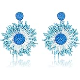 QLYOVWE Raffia Firework Earrings for Women Handmade Boho Colorful Rainbow Drop Dangle Earrings Cute Candy Statement Earring Summer Beach Jewelry Gifts