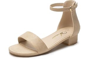 Athlefit Girls Sandals Open Toe Ankle Strap Low Heels Girl Dress Shoes For Toddler Little Big Kid