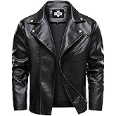HOOD CREW Men’s Faux Leather Jacket Cool Motorcycle Lapel Biker Jackets Zip Up Riding Coat