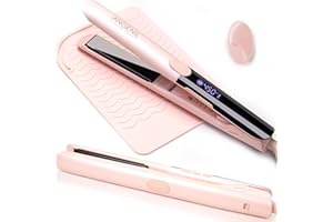 ANGENIL Flat Iron Hair Straightener and Curler 2 in 1, Titanium Dual Voltage Pink Hair Straightener, Anti-Scald Silicone Ionic Flat Iron with Heat Resistant Silicone Mat and Facial Cleansing Brushes
