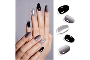 DANNI & TONI Semi Cured Gel Nail Strips Black Silver Ombre (Moon Veil) Mirror Gel Nail Wraps 28 Stickers
