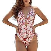 LIZNES Women's Floral Print One Piece Swimsuit Cut Out Backless Bathing Suit