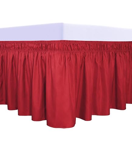 Elegant Comfort Gonna Letto In Microfibra 100% Tessuta, Pieghettata, Caduta 35,6 Cm - Regina, Rosso - 2