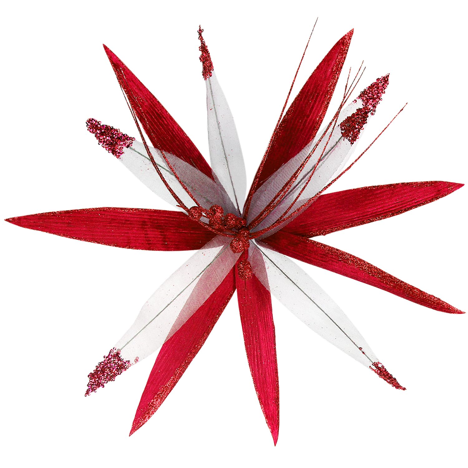 Donfulily Pack of 4 Extra Large Poinsettias for Christmas Tree,16inch Large Poinsettias Artificial Glitter Flowers Picks with 11.8inch Long Stems for Xmas Tree Party Holiday Wedding Decorations (Red)