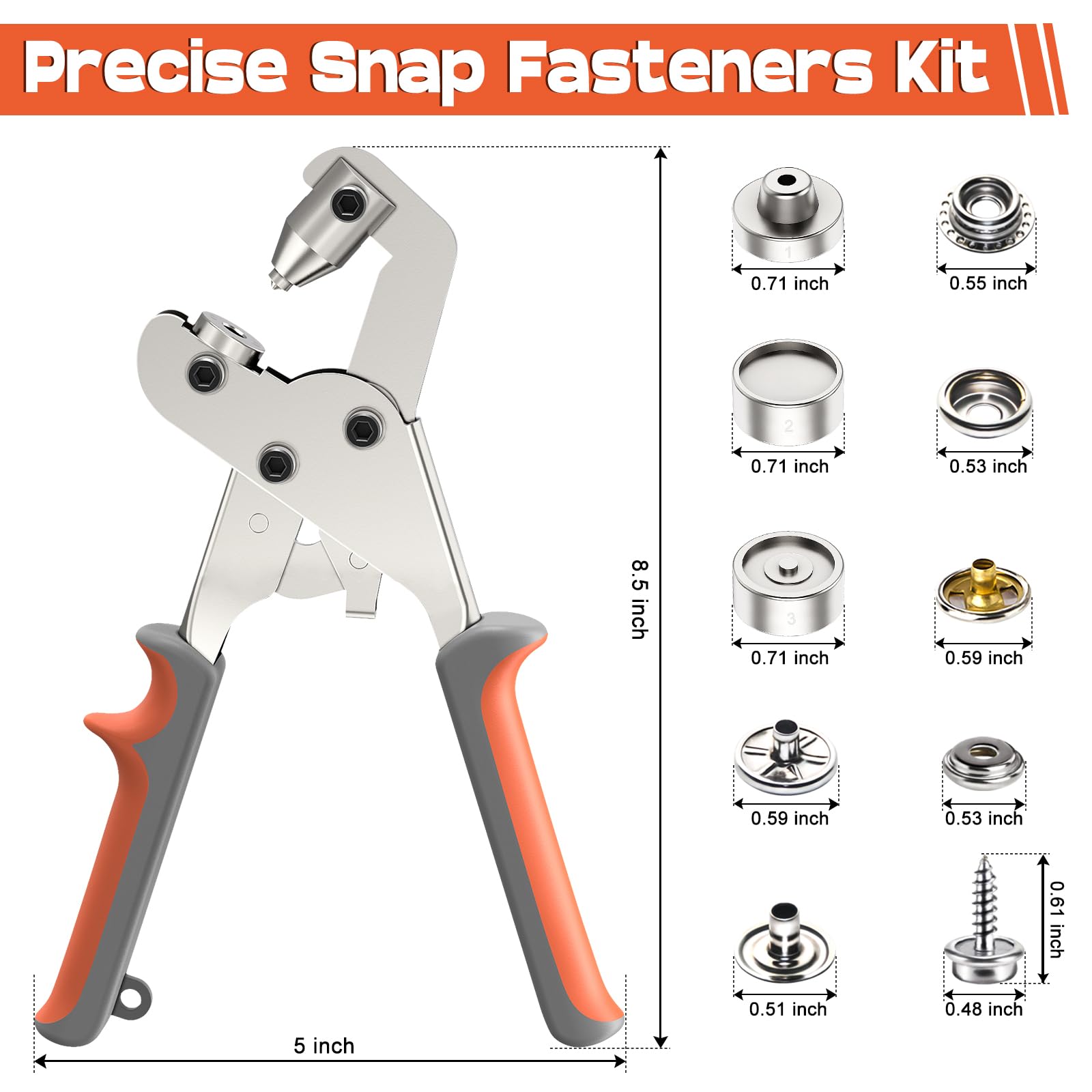 NEU MASTER Snap Fastener Tool, Heavy Duty Snap Fastener Kit with 140pcs Snap Buttons, Handheld Snap Pliers Canvas Repair Kit for Leather, Boat Covers, Marine Canvas, Tarp, Fabric