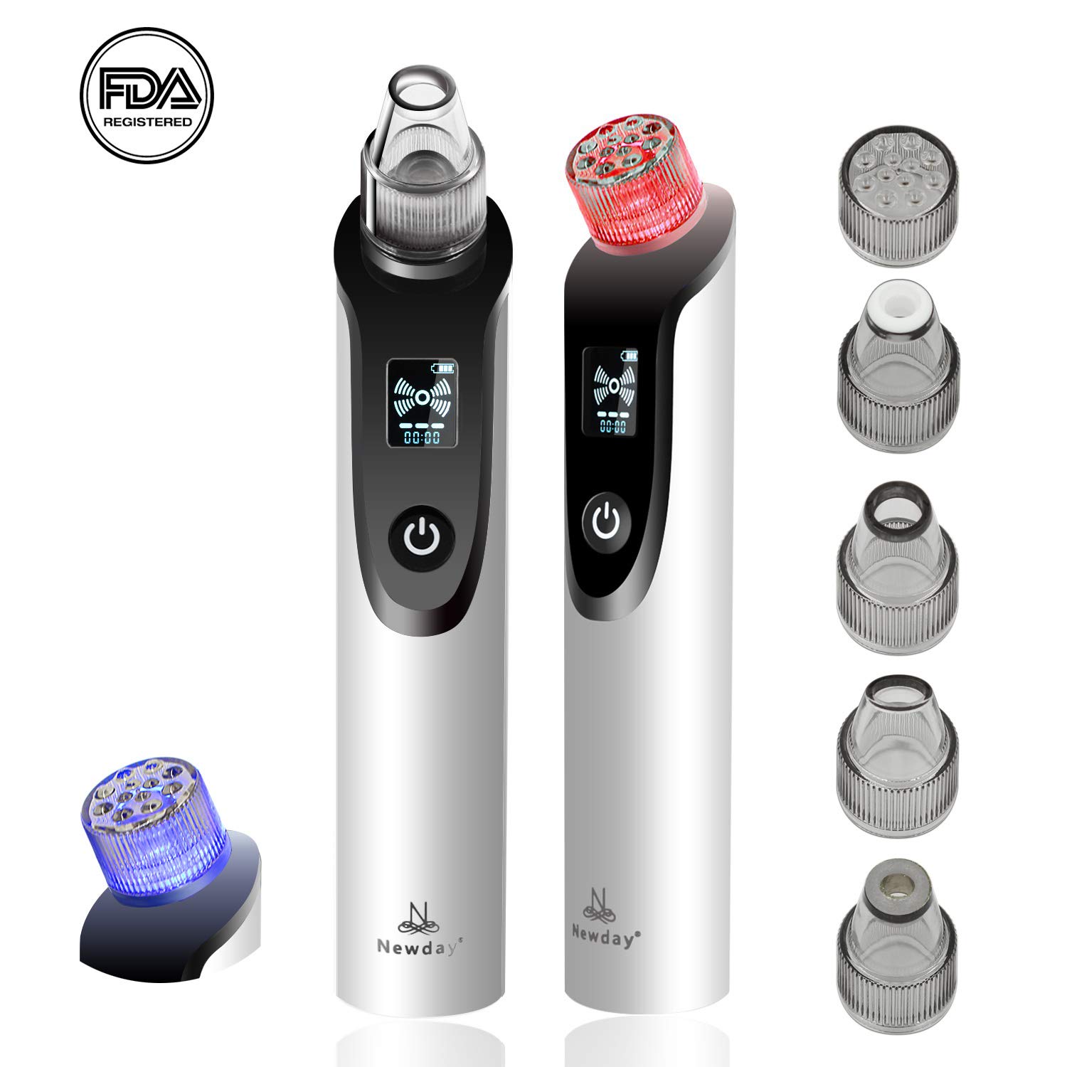 Porenreiniger Sauger, Newday X7 Mitesserentferner, Mitesser Sauger Porenreiniger Blackhead Remover, Mitesser Entferner mit 5 Reinigungsaufsätzen, Für eine schöne und gepflegte Haut, USB-Aufladung, Weiß