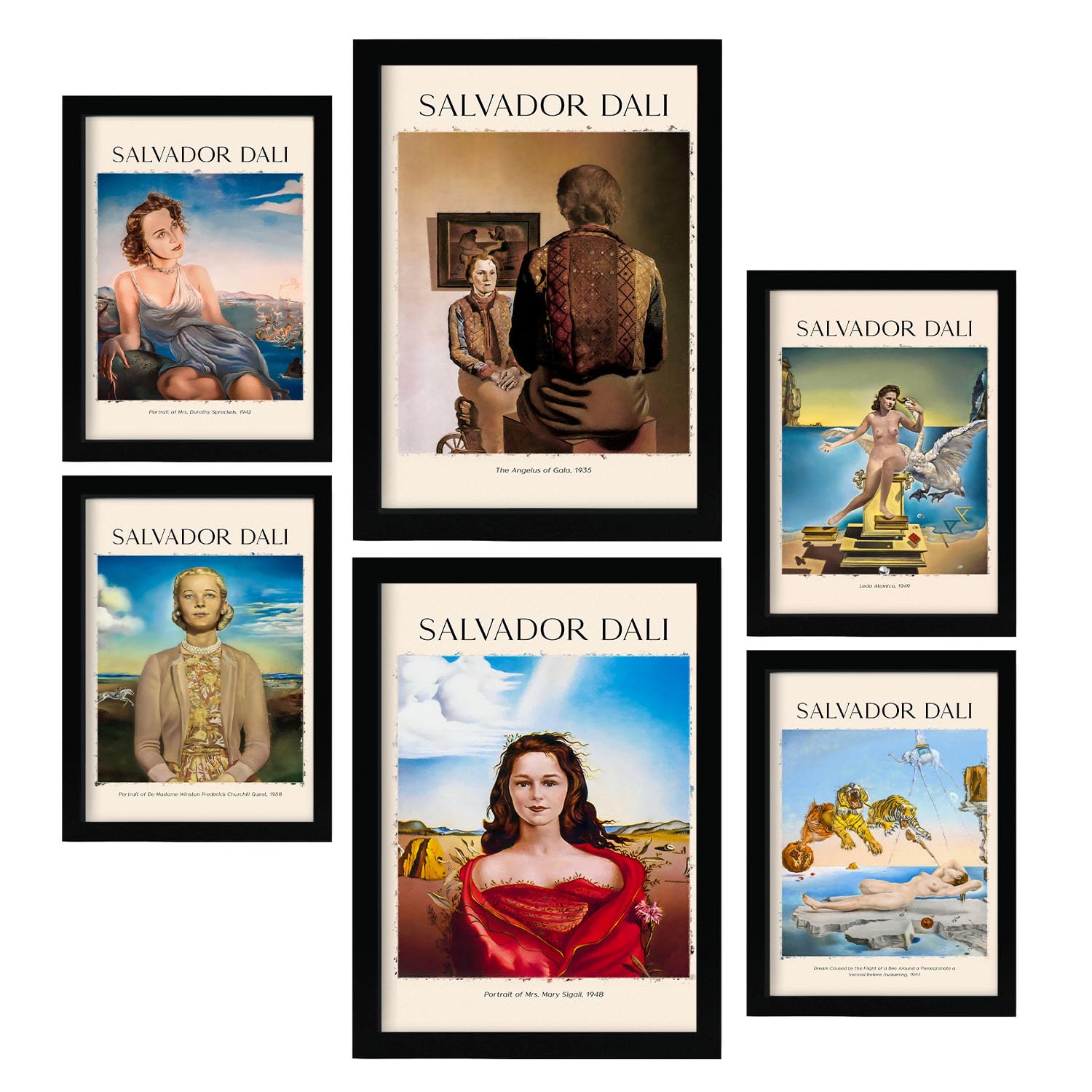 Nacnic Poster 6 set of Salvador Dali 2 Collection of artworks, Decorative frames for your living room, bedroom, home. Wall art prints. A4 and A3