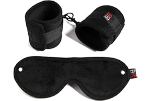 Lovehoney Bondage Boutique Temptation Soft Bondage Kit - Faux Fur Blindfold & Quick Release Handcuffs - 2 Piece Set - Black