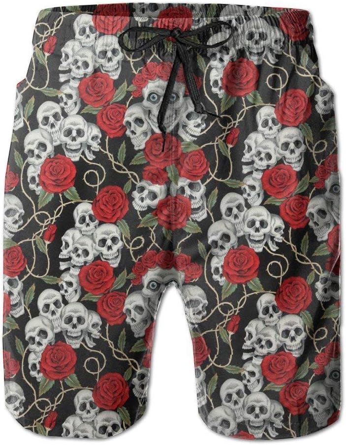 Head Skull and Rose Men's Quick Dry Beach Board Shorts Summer Swim Trunks for Father's Day for Boy Swimming