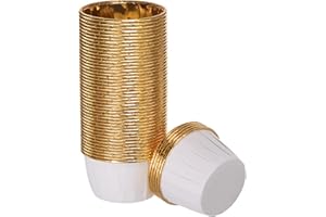 HARFINGTON White Gold Cupcake Cups, 50pcs Aluminum Foil 3.5oz Standard Cupcake Liners Cupcake Baking Cups for Birthday Party 