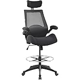 BOLISS Drafting Office Chair 400lbs High Back Wide Standing Desk Chair Comfortable with Flip up Armrests Lumbar Support Adjustable Big Footrest Ring(Black)