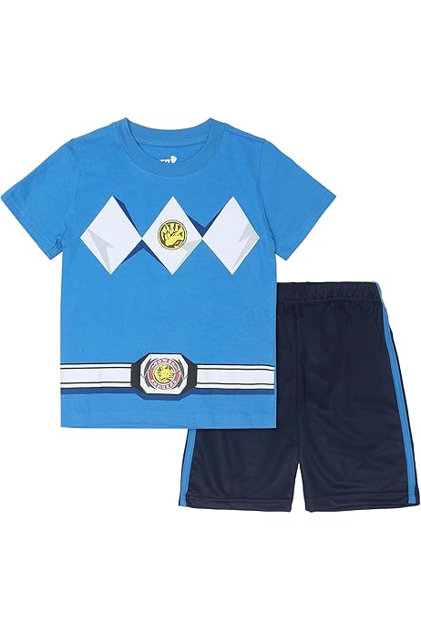 Power Rangers Boys’ Short Sleeve T-Shirt and Shorts Set for Little Kids – Blue or Red/Black