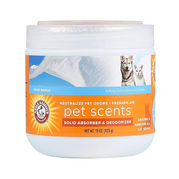 ARM & HAMMER PET SCENTS GEL ODOR ELIMINATOR, SOLID BAKING SODA DEODORIZER FOR PET AREAS, HOMES, LITTER BOXES, AND ROOMS, LONG-LASTING ODOR CONTROL, FRESH BREEZE SCENT, 15 OZ