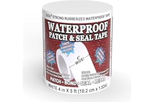 UZOU Flexible Rubberized Waterproof Tape, 4 in x 5 ft Patch & Seal Tape for Leaks, Working Underwater, Indoor Outdoor Use - Home RV Roof Plumbing and Pool Repairs, White