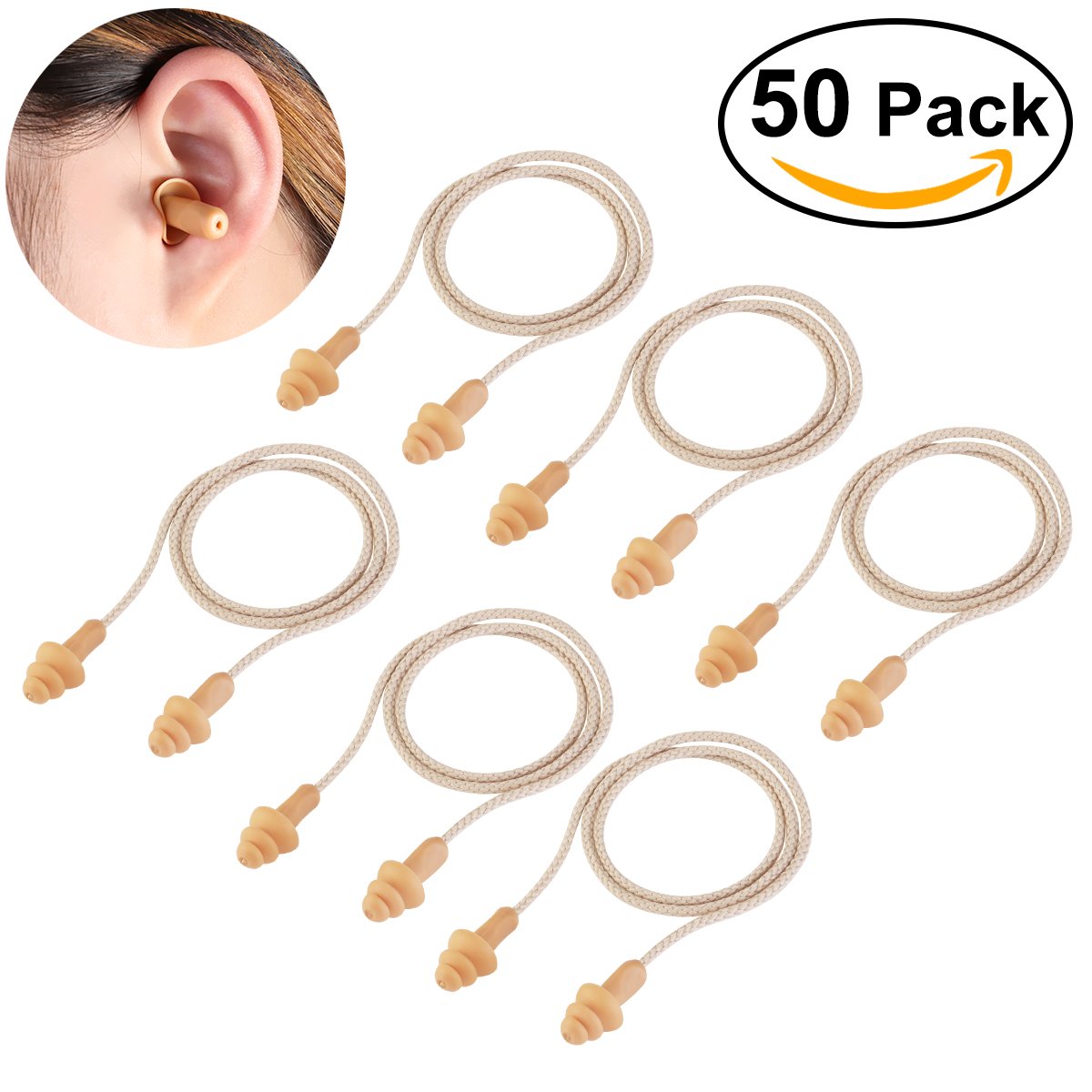 WINOMO Ear Plugs 50 Pairs Corded Soft Silicone Reusable for Sleeping