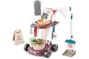 POFJOEQ Kids Cleaning Set for Toddlers, Detachable 20 Pcs Pretend Play Set, Educational Toddler Cleaning Carts