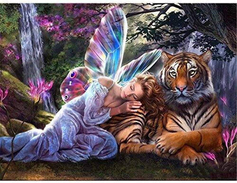 YMX DIY Family With Brushes Sexy Butterfly Fairy And Tiger Home Decoration Fantasy For Adult Child Beginner Painting By Numbers 40X50CM No Frame
