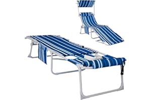 #WEJOY 3 in 1 Tanning Chair with Face Hole & Canopy, 300 lbs Heavy Duty 5 Positions Folding Face Down Lounge Chairs Outdoor with Pillow & Storage Bag Portable for Pool Beach Lawn Camping (Blue White)
