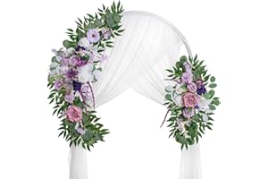 Lisuun Wedding Arch Flowers, Artificial Flowers for Decoration, 2pcs Flower Swag and 1 pcs Semi-Sheer Chiffon Table Runner Swag for Beautiful Dream Wedding Ceremony Floral Decor - Pack of 3