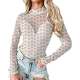 Womens St Patricks Day Mesh Sheer Shirt Sexy See Through Going Out Long Sleeve Green Irish Shamrock Clover Printed Tops