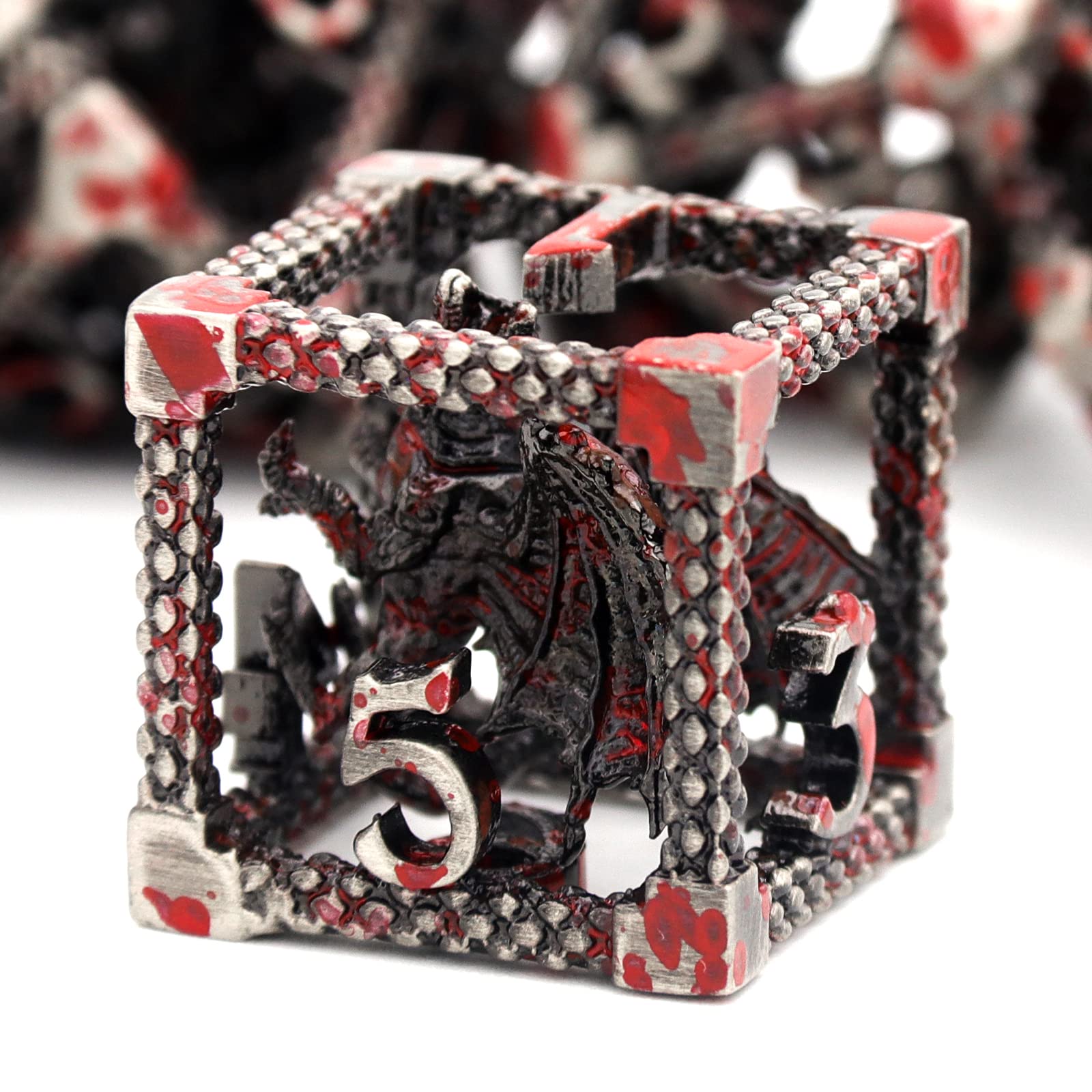 D&D Dice, Dungeons and Dragons Dice HNCCESG Metal Dice Set Polyhedral Hollow Role Playing D and D Starter Dice for RPG MTG Table Board Games Pathfinder Warhammer Shadowrun (3D Silver Blood Splatter)