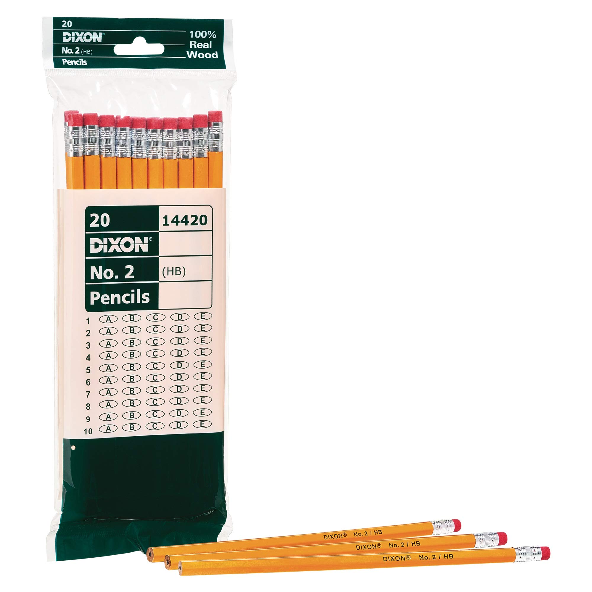 Dixon No. 2 Yellow Pencils, Wood-Cased, Black Core, 20-Pack (14420)