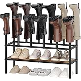 YATINEY Free Standing Shoe Rack, Tall Boots Rack Organizer, Boot Organizer for Closet, Cowboy Shoes Storage, Holds 6 Pairs, Black and Rustic Brown SS09BRY1