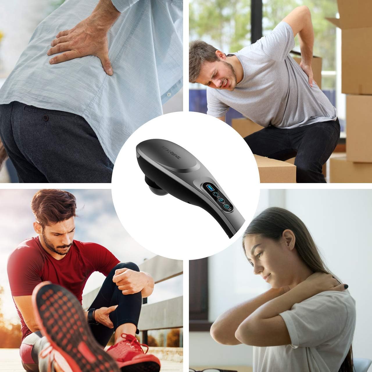 Handheld Back Massager, 6 Interchangeable Nodes, 6 Speeds & 6 Modes, Cordless Massager Deep Tissue Massage for Back Muscle Foot Neck Shoulder Leg Body Pain Relief Home Office: Health & Personal Care