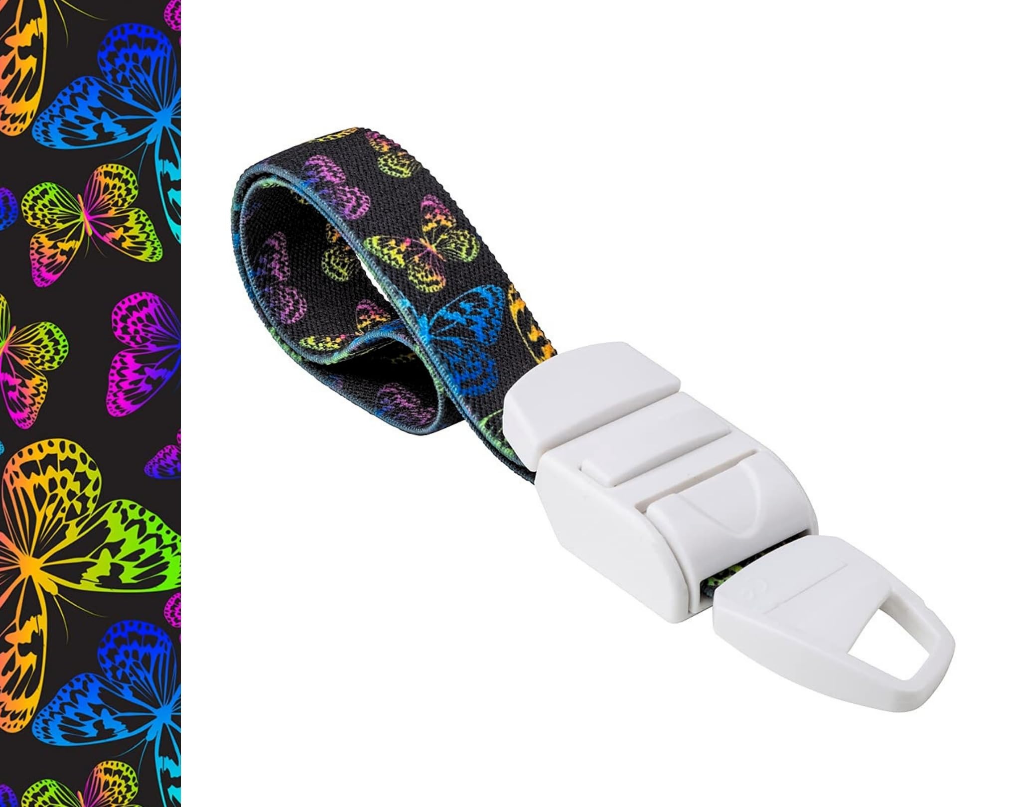 ROLSELEY Medical Nurse Tourniquet Black with VIBRANT NEON BUTTERFLIES Pattern with ABS Plastic Buckle Latex Free Elastic Band Perfect for Doctors, Nurses, Students and Paramedics