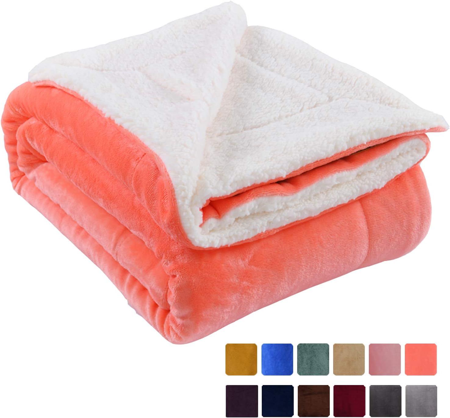 VOTOWN HOME Sherpa Blanket Twin Extra Soft Plush Blanket Cozy Warm Reversible Winter Blanket for Bedroom Micro Fleece Fabric, Living Coral Twin Size 60"x80"