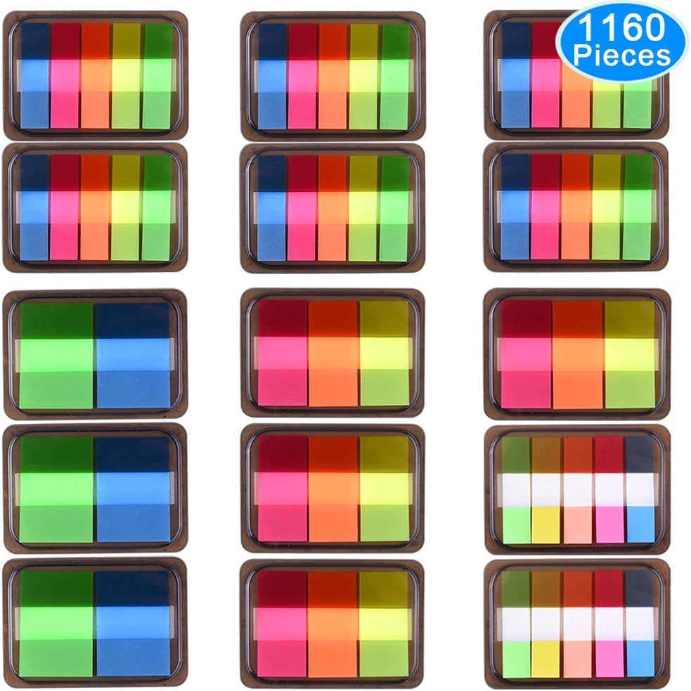 AUSTOR 1160 Pieces Page Marker Pop-up Page Flags Colorful Index Tabs Sticky Notes Tabs with Box, 15 Sets 4 Sizes : Office Products
