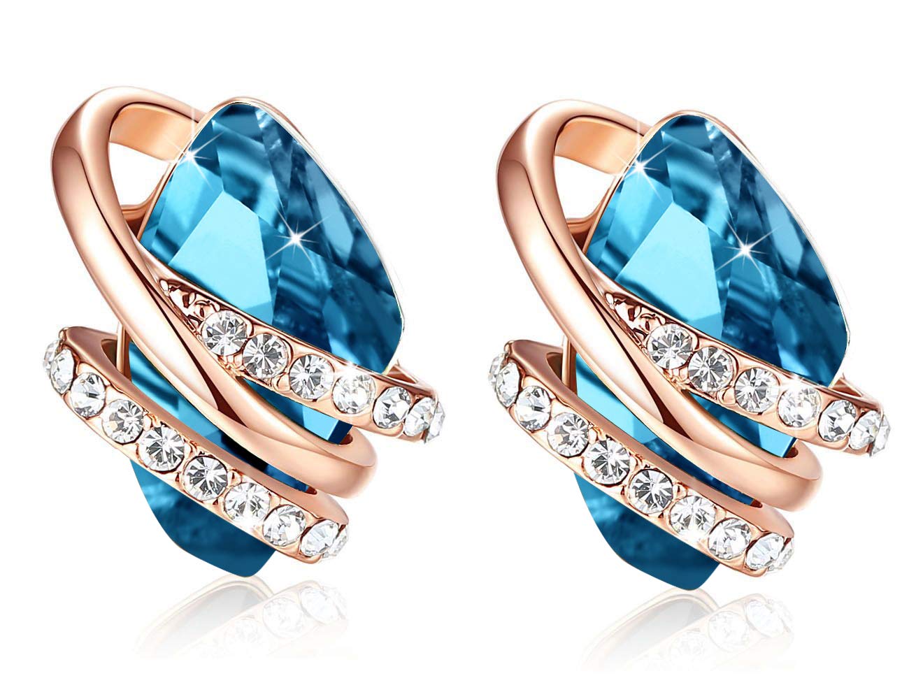 Leafael Valentine's Day Gift Earrings for Women, Wishstone Birthstone Crystal Stud Earrings with Healing Stones, Allergy-Free Jewellery with Gift Box, Silver-Tone or Rose Gold