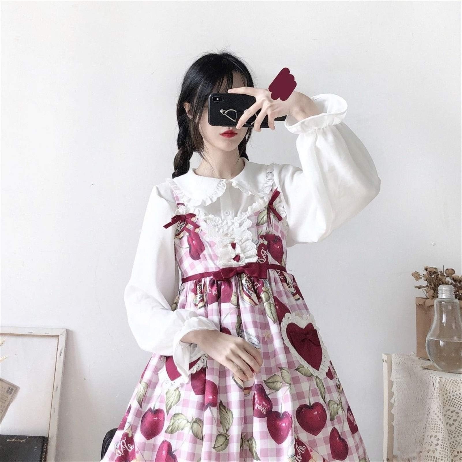 Yuncheng Lolita Dress Japanese College Collar Blouse Women Apricot White Collar Shirt Loli JK Top Vintage Shirt Girl (Color : B, Size : Small)