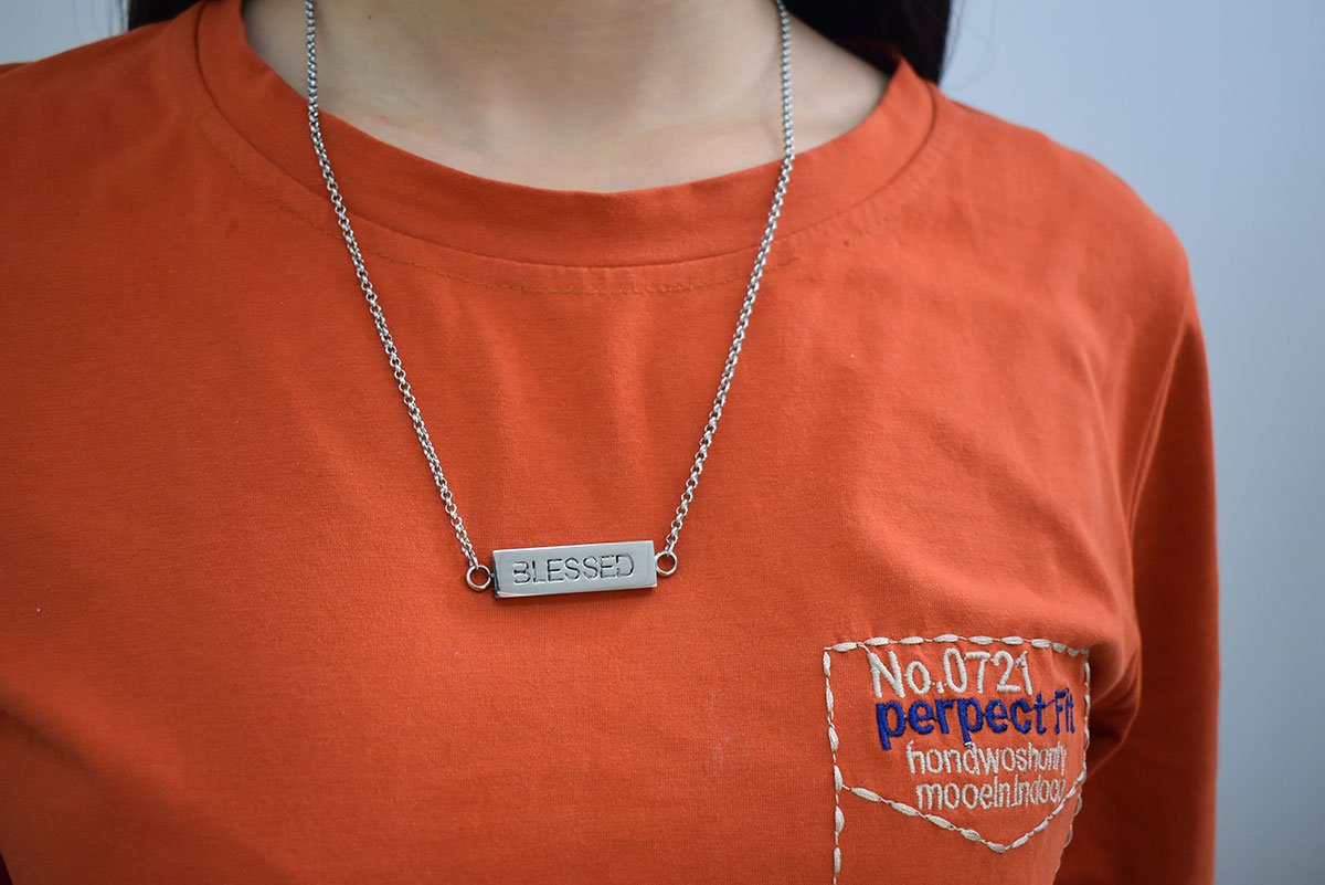 NewStar Women Diffuser Necklaces Inspirational Bar Pendant Necklace -Blessed