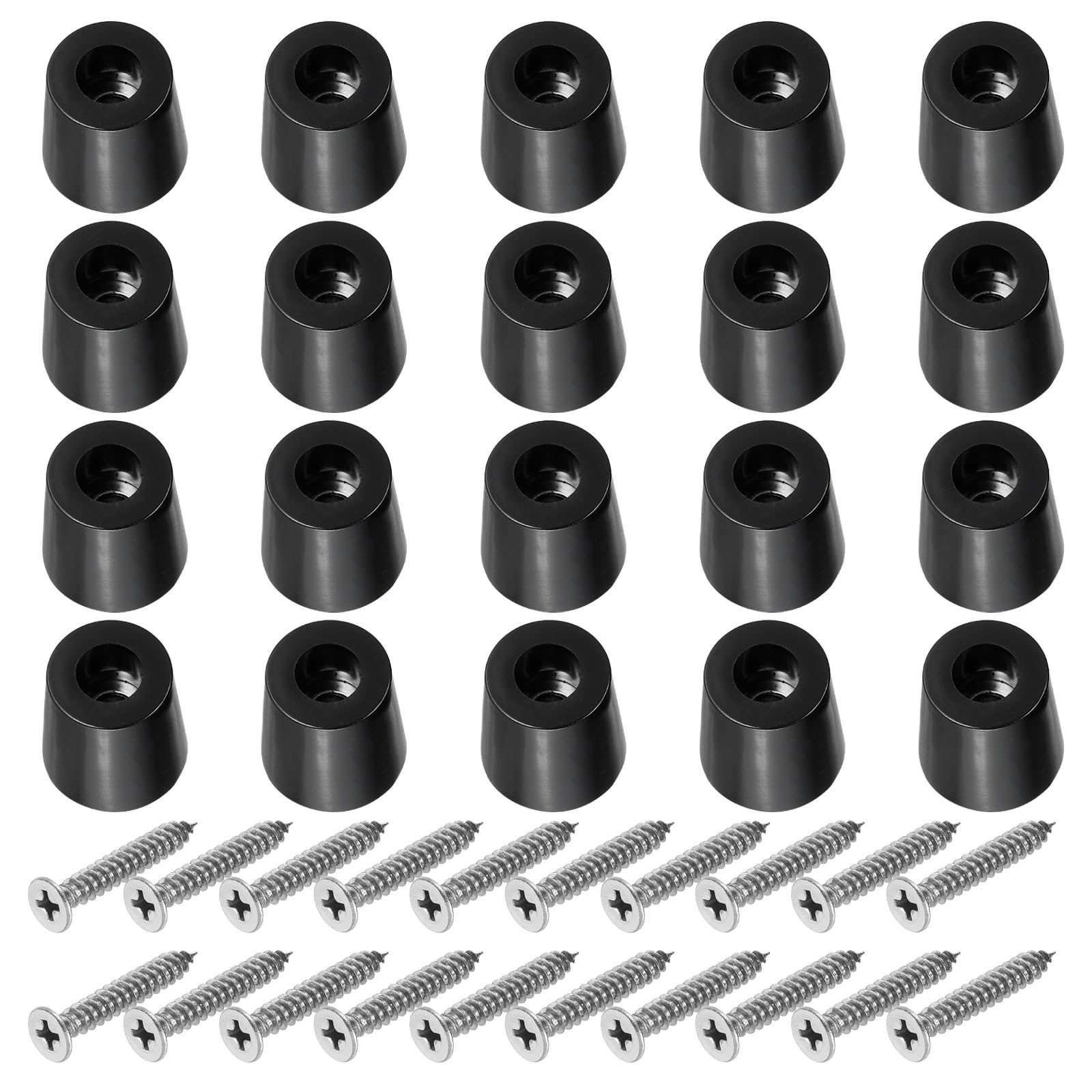 PATIKIL Cutting Board Feet,20 Pieces Non Slip Rubber Feet Bumpers with 304 Stainless Steel Screws for Cutting Board Furniture Chairs Desks 0.79"Wx0.79"H, Black