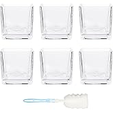 HWASHIN Set of 6 Square Glass Vases 4 x 4 Inch, Clear Cube Flower Vases with Sponge Brush, Candle Holders, Decorative Centerpieces for Home, Events or Weddings