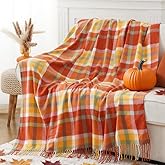 BATTILO HOME Fall Blanket Throw for Couch, Orange Plaid Throw Blankts, Burnt Orange Throw Blankets Farmhouse Style, Super Soft Decorative Multicolor Throw for Fall Decoration 50"x60"