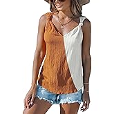 CUPSHE Women Tops Colorblock V-Neck Cami Sleeveless Tee Knotted Straps Shirt Casual Summer