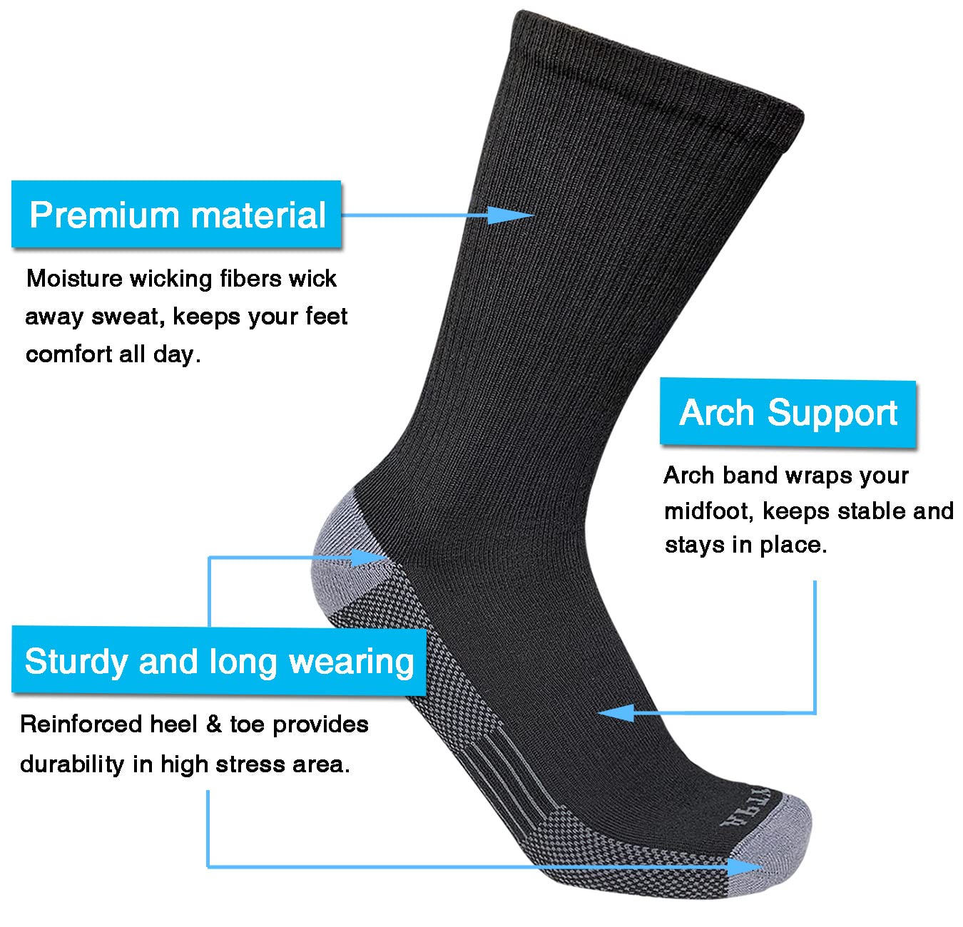 APTYID Men's Moisture Wicking Cushioned Crew Work Boot Socks (4-6 Pairs)