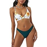 ZAFUL Women's Sexy Triangle Bikini Set Floral Print Spaghetti Strap 2 Piece Swimsuit Crisscross High Cut Bathing Suit