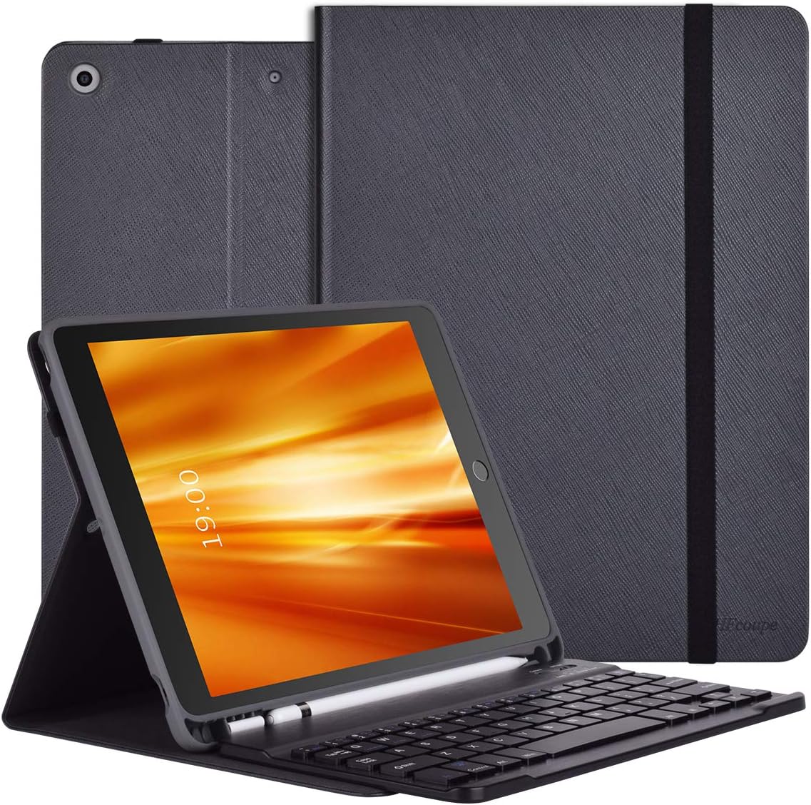 iPad 8th/7th Generation Case with Keyboard and Apple Pencil Holder, Detachable Wireless Bluetooth Keyboard Leather Flip Stand Cover for iPad 10.2 Inch 2020 & 2019 - Grey